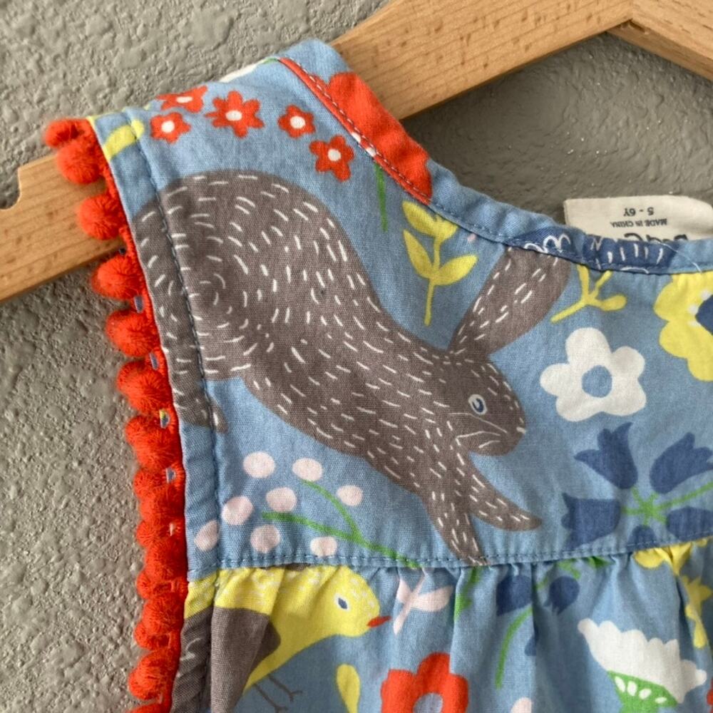 Mini Boden Woven Romper Playsuit - Birds Flowers Rabbits - Blue Red - 5-6 - Picture 5 of 7